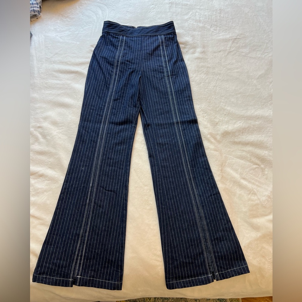 Flare pinstripe denim pants